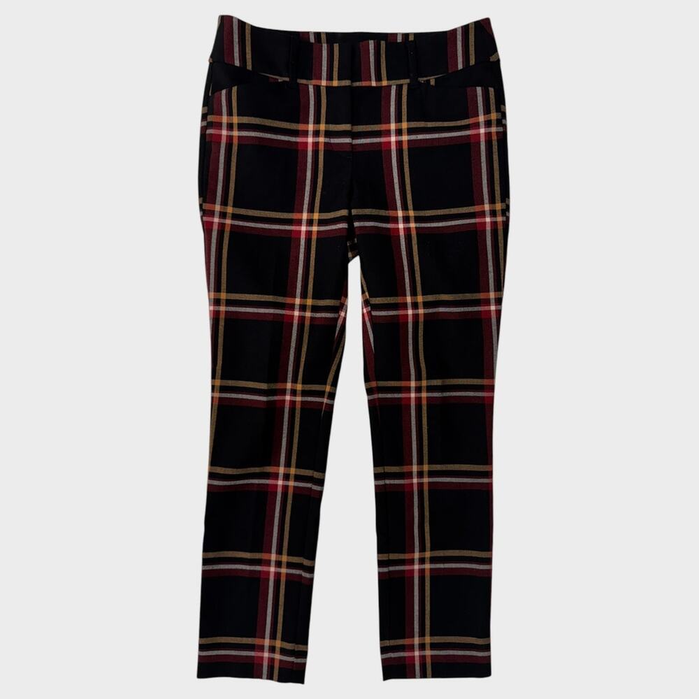 LOFT Outlet Skinny Ankle Size 0 Poly Rayon Spandex Pants Plaid Black Red